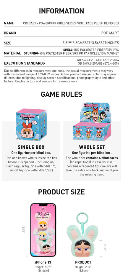 CRYBABY x POWERPUFF GIRLS SERIES - Vinyl Face Plush Blind Box - POPMART